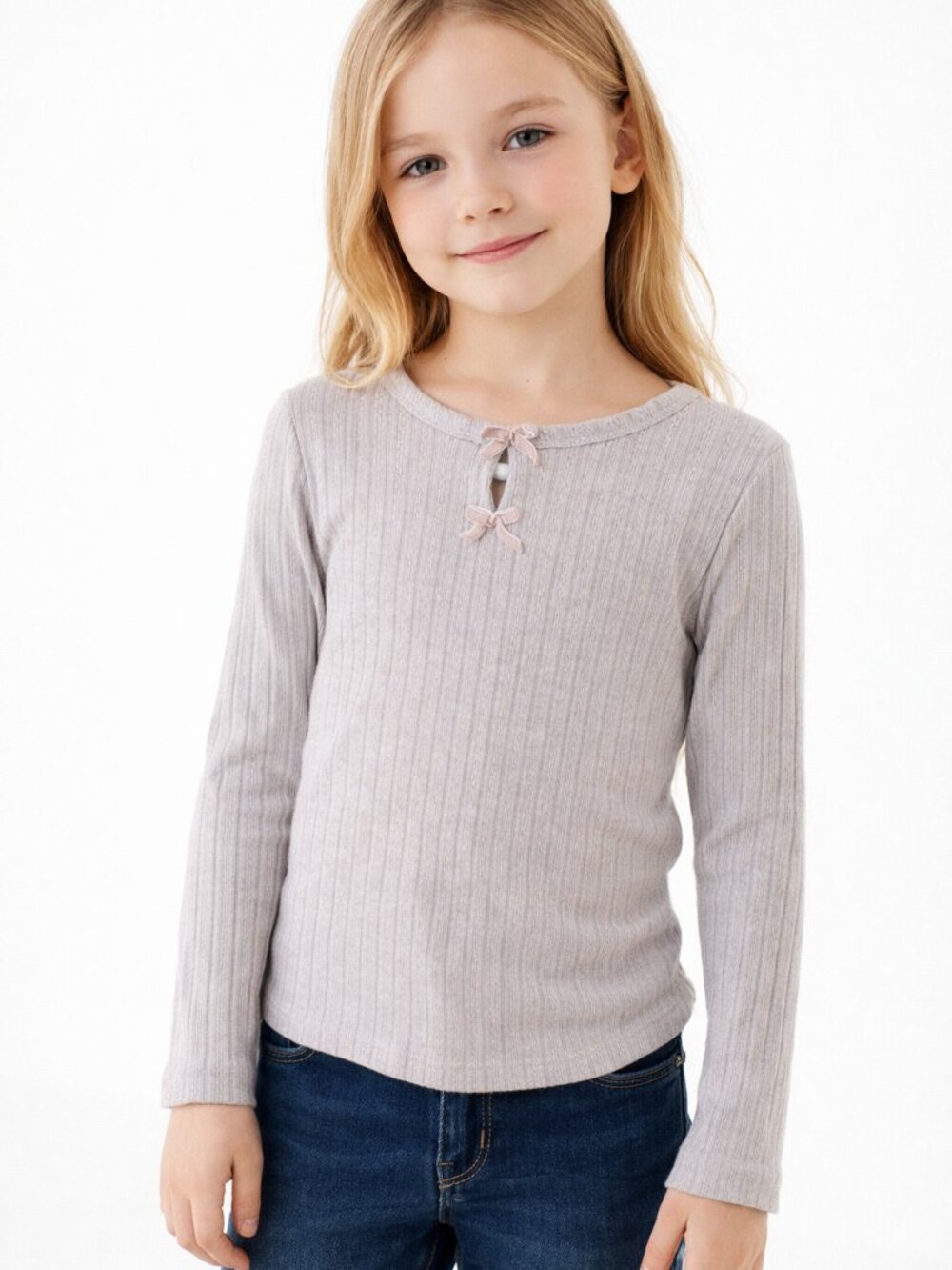 Abercrombie & Fitch Girls Ribbed Knit Top Size 7 Light Gray
